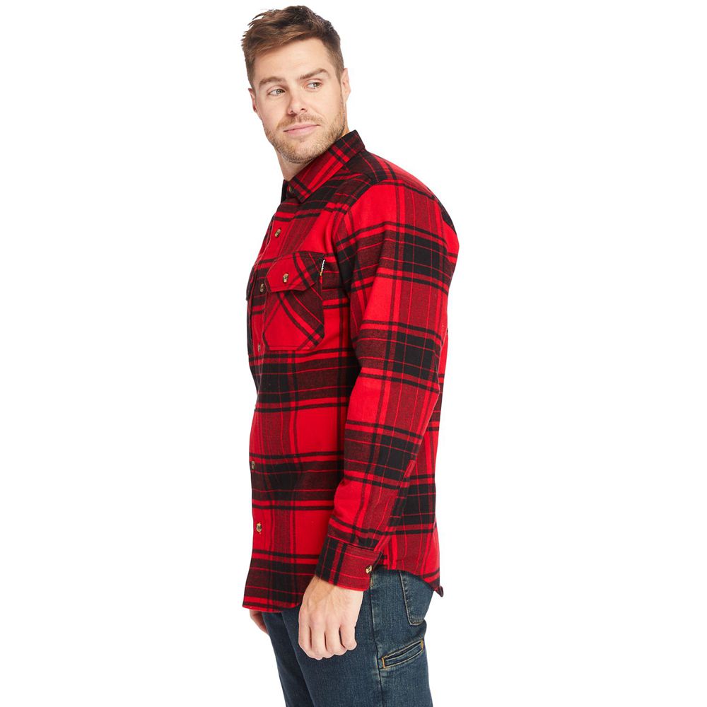 Timberland Mens Shirts PRO® Woodfort Heavyweight Flannel Work - Red/Black - India BI4026598